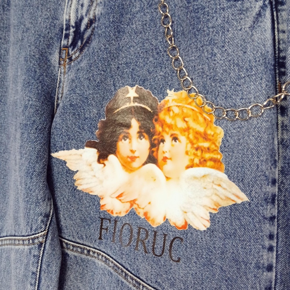 VTG Lime Collection Fiorucci Angel Jeans Womens 28 Extremely Rare Designer Chain